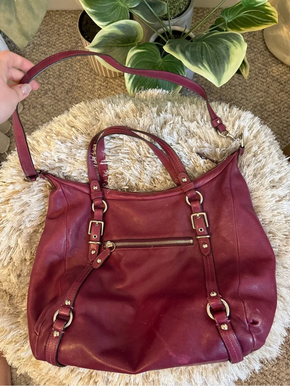 Coach Leather Shoulder Tote Bag in Burgundy - Dual Strap - Used